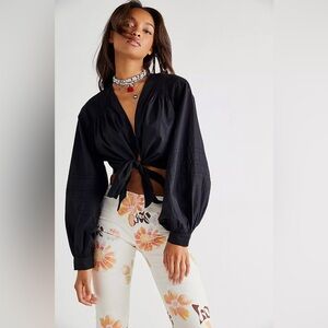 Free People Gigi Tie Front cotton top in black